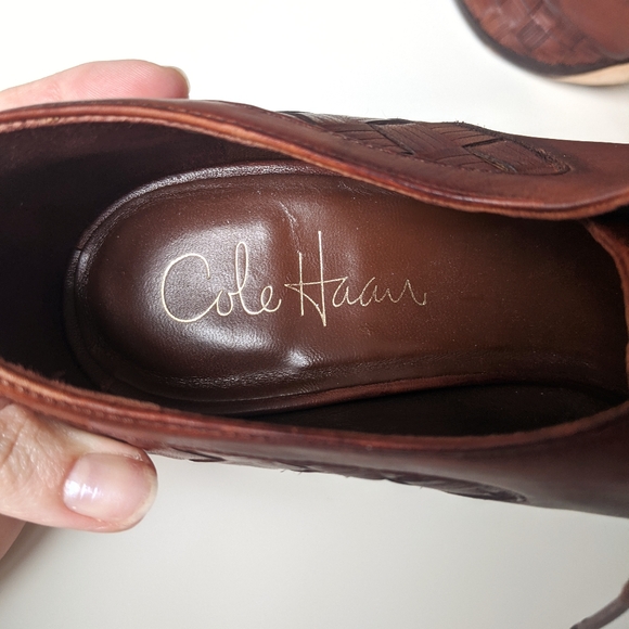 Preppy Cole Haan woven Peep toe lace up high heel shoes - Picture 7 of 10